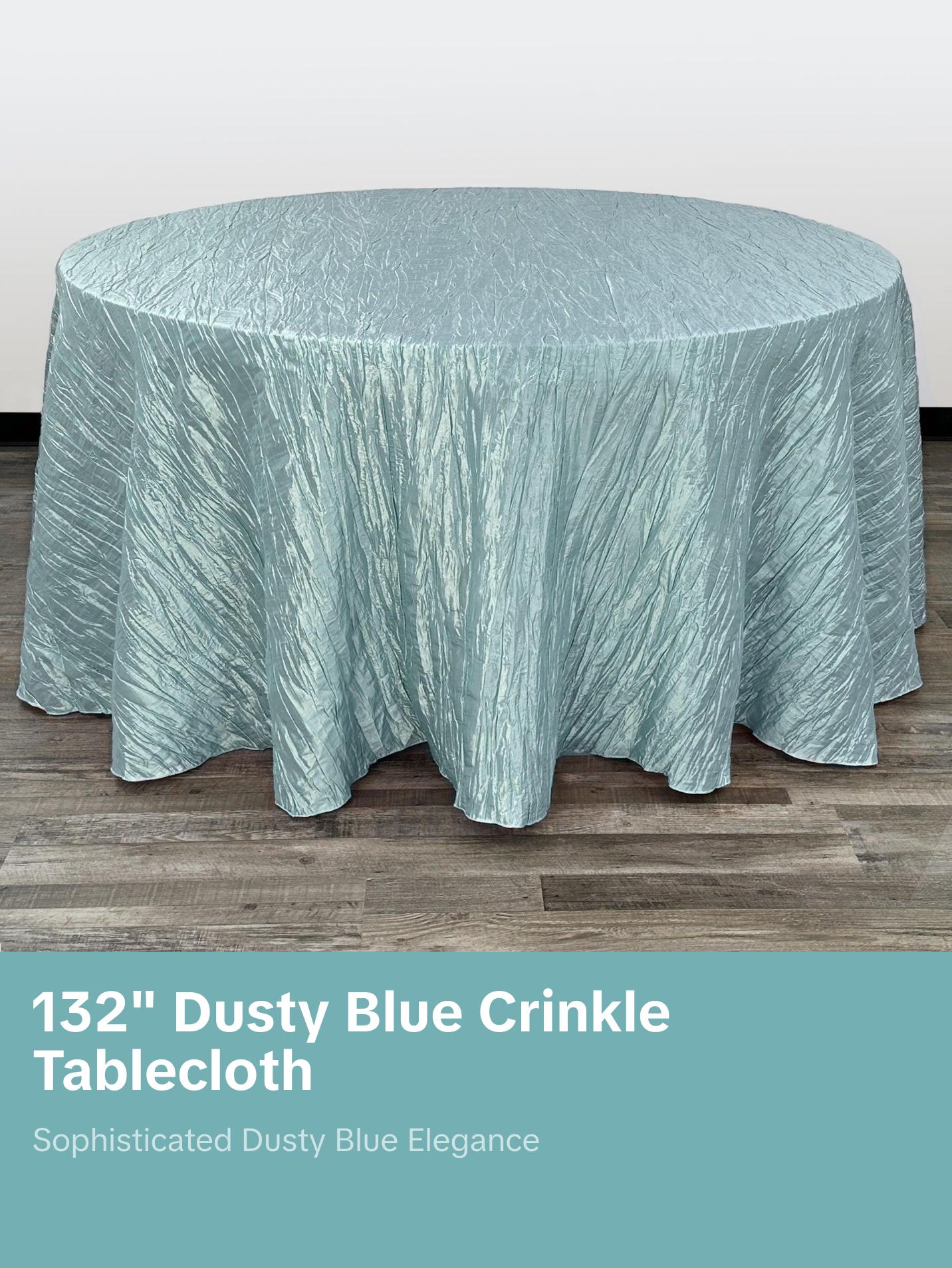 132 Inch Round Crinkle Taffeta Tablecloth Dusty Blue