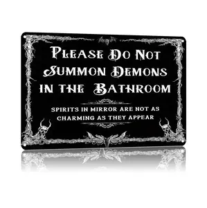 Gothic Humor Poster 8x12 Inch Wall Signs Please Don't Summon Demons In Bathroom Funny Gothic Decor For Horror Fans Restroom Home Metal Sign Wall Art