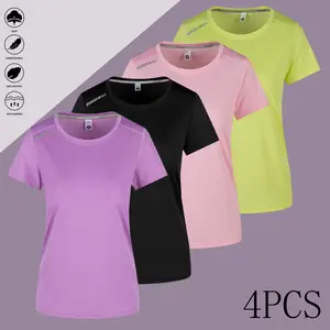Set of 4 women’s T-shirts suitable for casual and formal wear in spring and summer. A wardrobe essential T-shirt with a stylish design, comfortable wear, suitable for office attire—simple and breathable, perfect for fashion enthusiasts.