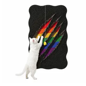 Rainbow Pride Cat Scratcher Mat Wall Protector Self-Adhesive Felt Scratch Pad for Indoor Cats Sofa Cabinet Door Furniture Cover Interactive Scratching Board with Free Toy