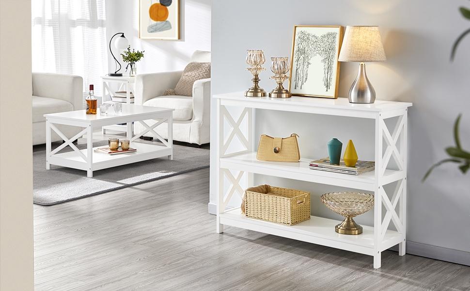 Yaheetech 3-Tier Console Table Sofa Side Table with X-shape Reinforcement Structures for Entryway Living Room