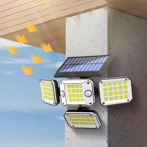 Solar Outdoor Waterproof Flood Light, 4 Heads IP65 Waterproof 330° Wide Lighting Angle Wall Light with Remote Control for Yard