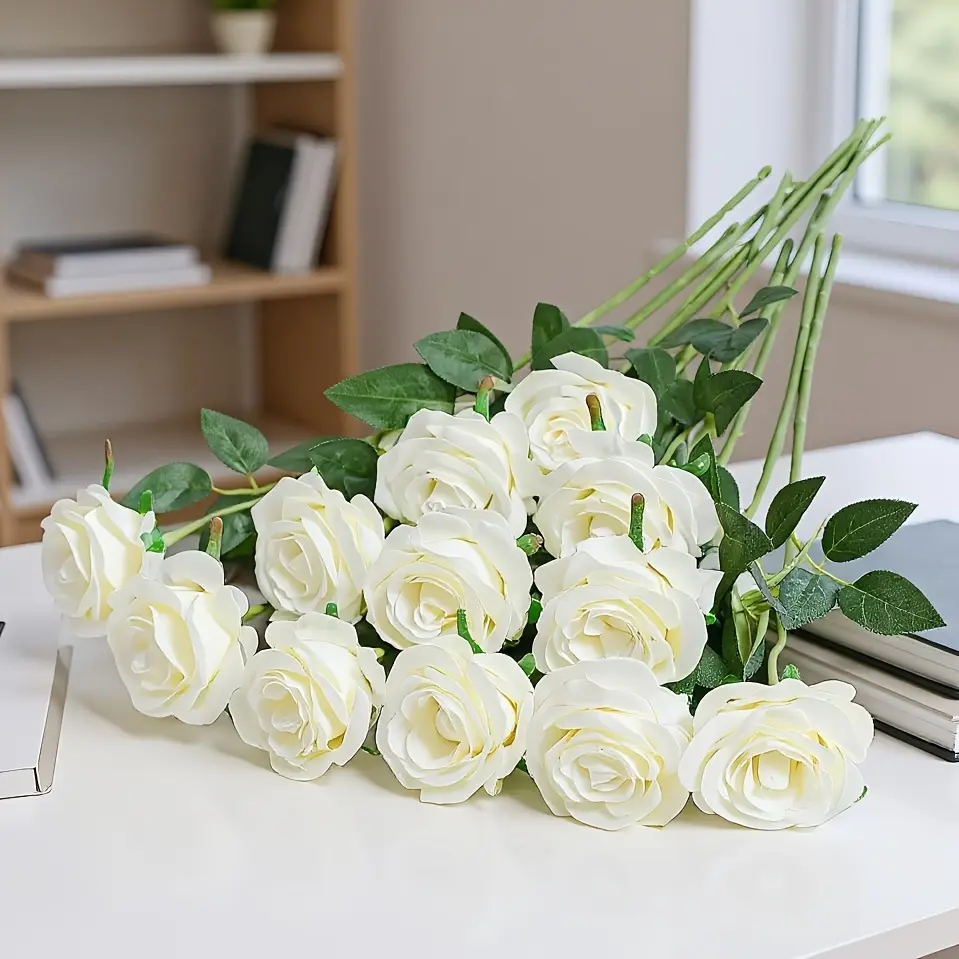 12/24 Pcs Black Lifelike Roses for Halloween, Real Touch Fake White Flowers for Weddings, Blue and Pink Roses for Engagements, Home & Office Decor for Christmas, Valentine's, Mother's Day & More, Spooky, Decorative, Wedding Centerpieces