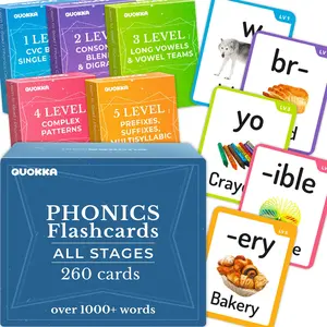 QUOKKA 260 Phonics Words Flash Cards for Kids Ages 4-8 – 20 Reading Stages Learn to Read Games & Phonics Manipulatives for Complete Phonemic Awareness