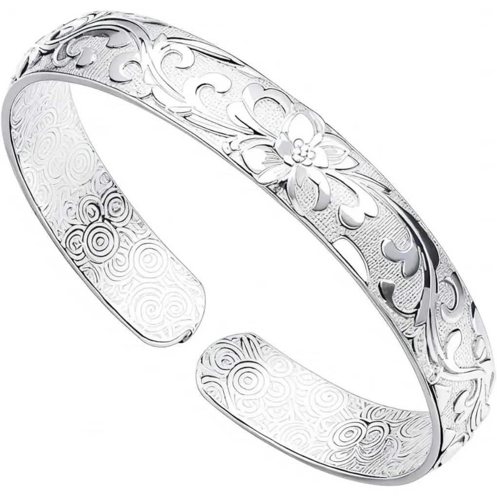 Simple 925 Sterling Silver Cuff Bangle Bracelet, Adjustable Open Design, Elegant Jewelry Gift for Women and Mothers