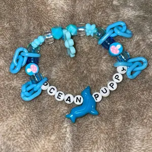 blue ocean puppy kandi bracelet with dangling chains