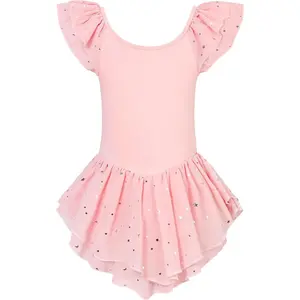 KF5-CPA034 2-9T Girls Ruffle Sleeve Ballet Dance Dress Sparkle Tutu Skirt Leotard