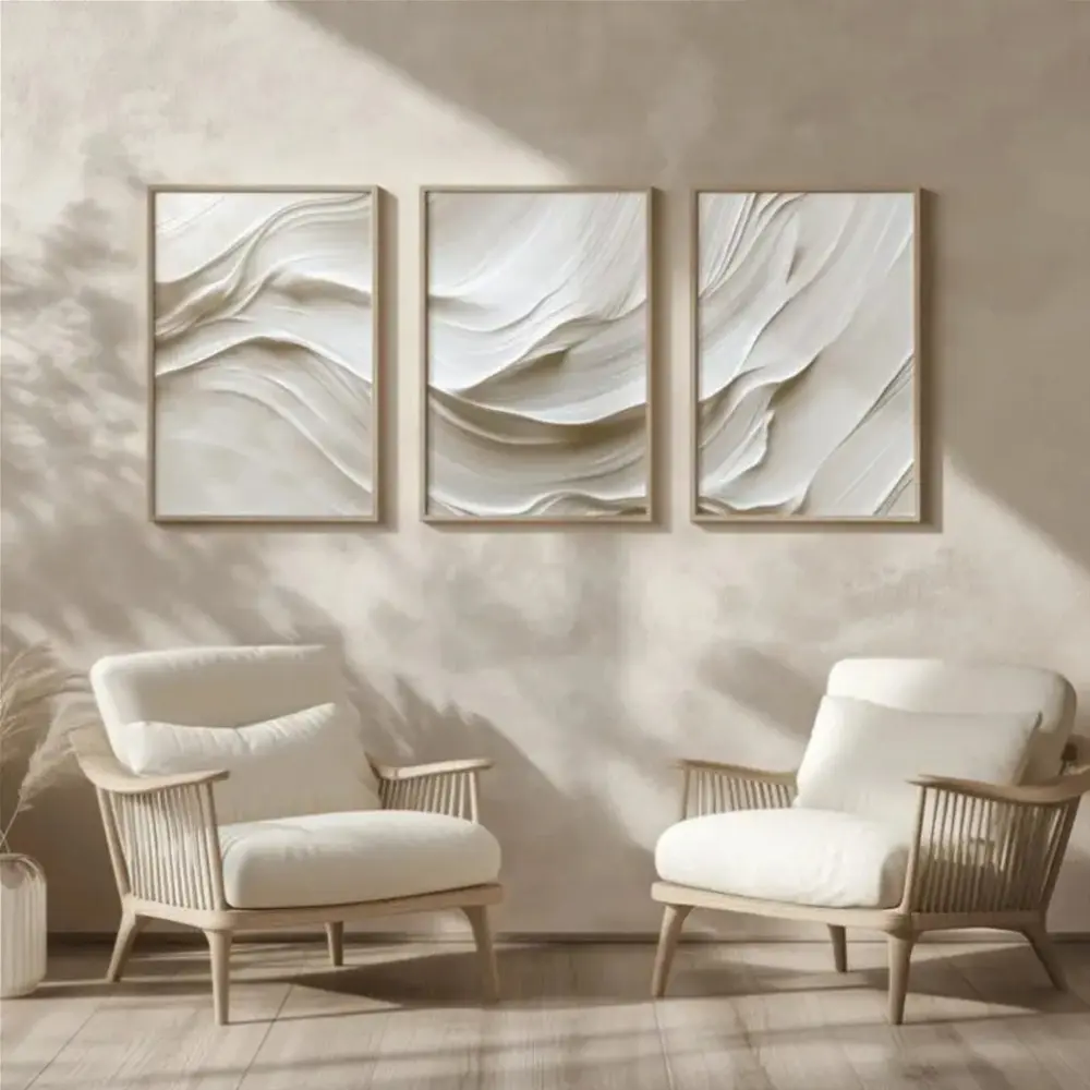 3 Pieces Neutral Beige Soft White Waves Abstract Art, Minimalist Print, Simple Modern Wall Mural, Serene Atmosphere Home Art, Contemporary Gallery Decor, Soft Tone Painting, Canvas Art, Wall Decor for Living Room, Bedroom and Bathroom, Framed or Unframed.