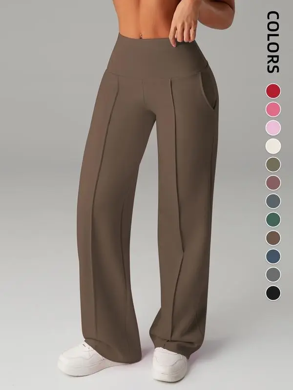 Women's Sporty Joggers - Plain High-Waist Loose Wide-Leg Bottoms with Pockets, Basic Comfortable Fitness for Everyone Street Flex Sportswear for Daily Wear, Casual Jogger Pants