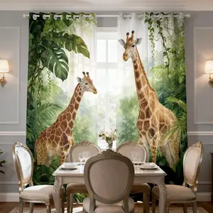 Cartoon Animal Giraffe Sheer Curtains 63 Inch Length for Living Room, Tropical Patterned Semi Sheer Light Filtering Curtains for Bedroom Dining Room, Grommet Modern Window Drapes 2 Panels