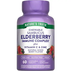 Nature's Truth Elderberry Immune Complex with Vitamin C and Zinc - 60 Chewables - Mixed Berry - Vegan, Non-GMO, & Gluten Free Supplement