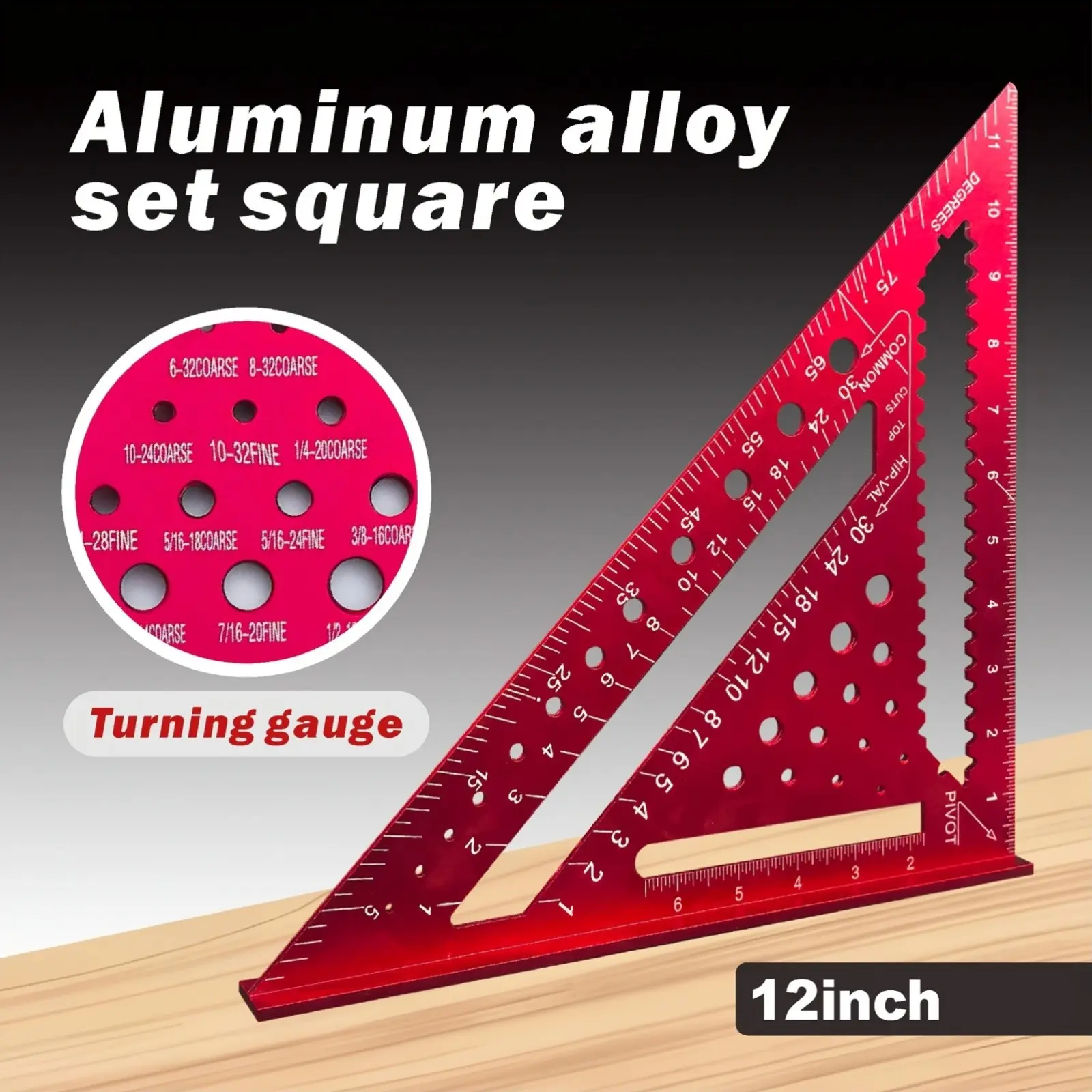 1 pc Multi-Functional 12-Inch Holey Triangle Square: Durable Aluminum Alloy Square Hand Measuring Tool for Carpentry Layout & Furniture Building