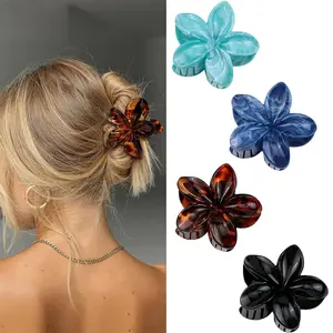 4 count Flower Large Claw Hair Clips for Women Cute Medium Black Claw Clips for Thick Thin Hair Hawaiian Blue Hair Clip for Styling  Hold Hair Accessories for Women and Girls