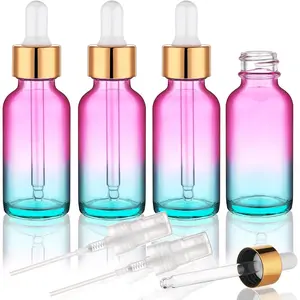 4 pack 2 oz Glass Dropper Bottle with Extra 2 Spray Nozzles 60ml Rainbow Colored Thick Glass Tincture Bottles Leakproof Travel Essential Oils Bottles (2 OZ)