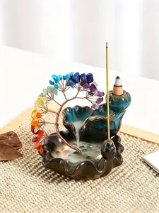 1PC Natural Crystal Seven Chakra Gravel, Ceramic Backflow Cones, Phoenix Tail Lucky Tree, Healing Gemstone Ornament, Home Decor for Ramadan