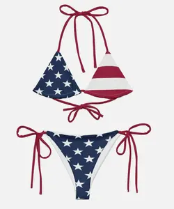 3D Printed American Flag String Bikini - Triangle Bikini, the perfect summer gift.