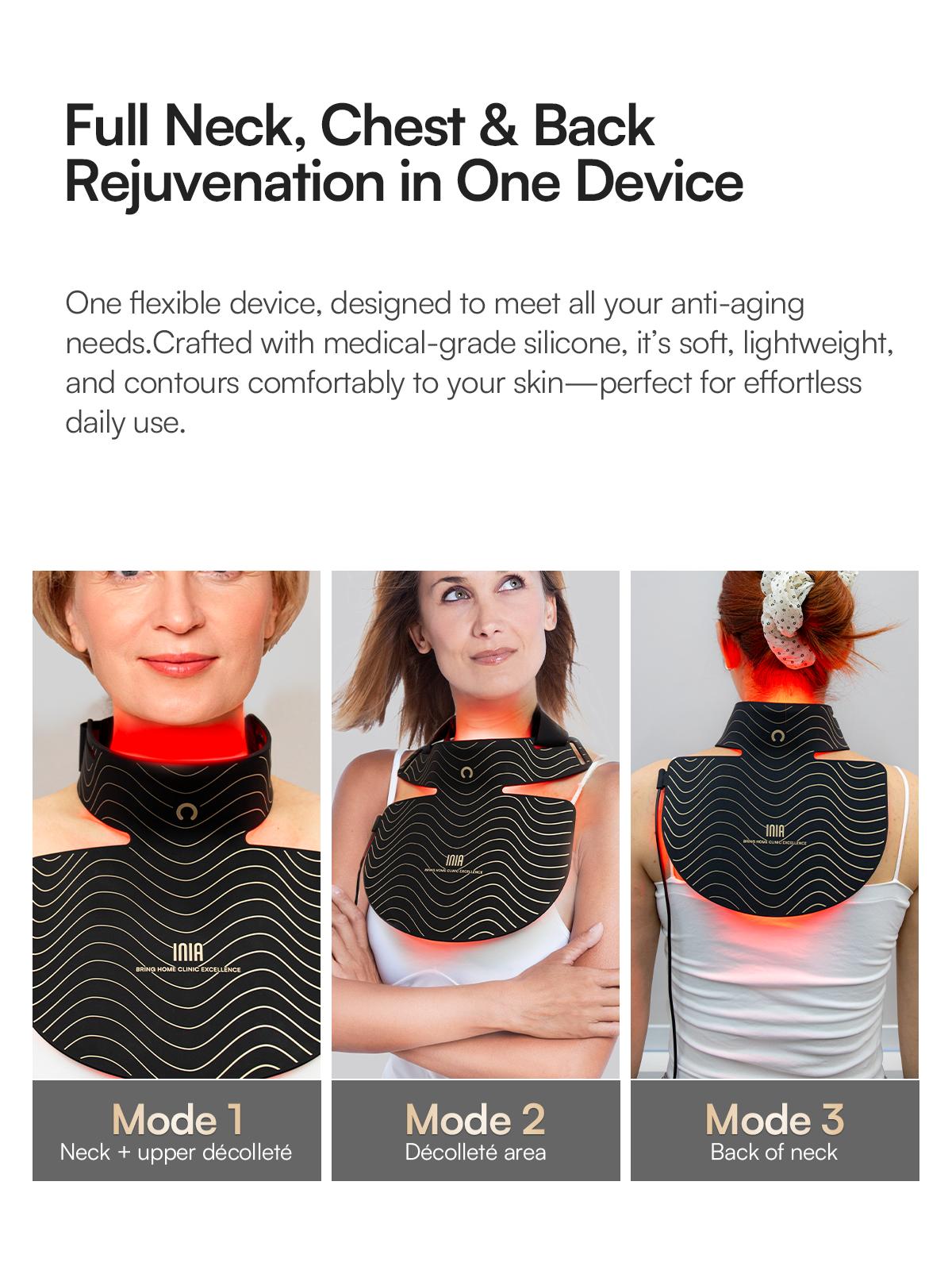 【LIVE ONLY】INIA GLOW Neck & Chest Red Light Mask – 850nm NIR | Fade Wrinkles & Spots | Lift & Firm in 4 Weeks - Red Light Skincare Device with 2600mAh Rechargeable Controller, Clinic-Grade, Full Coverage