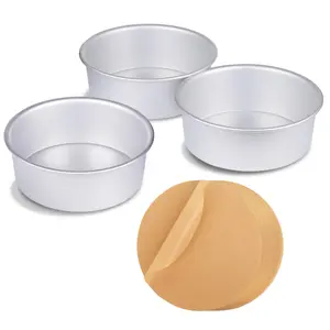 3PCS 6 Inch Round Cake Pan with 100pcs Round Buaking Sheet, Aluminum Baking Pans for Layer Cakes, Birthday Anniversary, Heavy Duty Non-Stick & Oven Safe, Commercial Grade Baking Tools for Home Kitchen