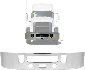 3PCS Front Bumper W/Fog Lights Holes Compatible with 2002-Up Mack Vision CX 17 2017-Up Mack Anthem W/Tow, Vent &Center Step Cutouts Steel Chrome Silvery