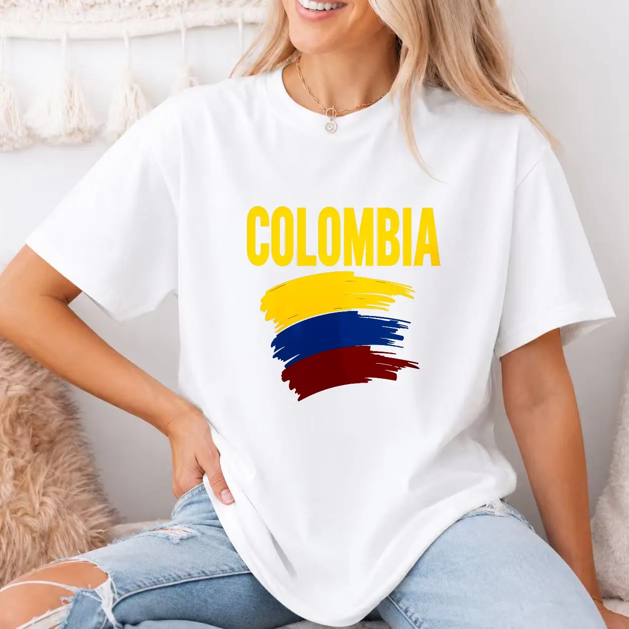 Colombia Flag Unisex Tee Colombian Brush Flag Crew Neck Short Sleeve Black T Shirt Patriotic Loose Top For Men Women cotton
