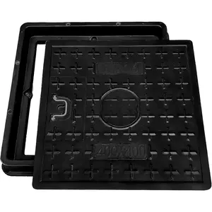 16x16 Square Fiberglass Manhole Cover and Frame,Overall Size 18x18, Clear Opening Size 14x14,Reinforced Steel Embedded Sewer Cover with Handles,Non-slip Recessed Sewage Basin Covers