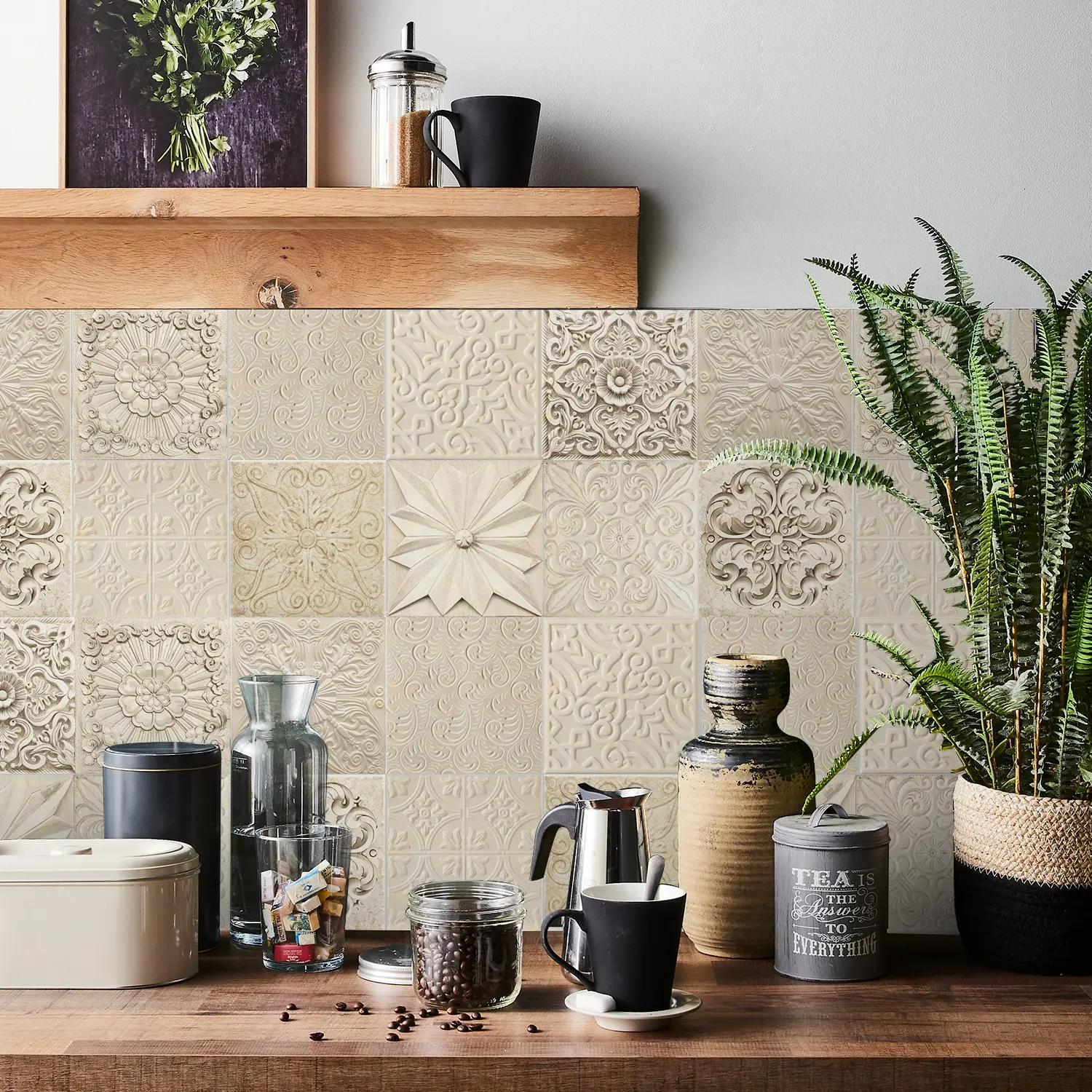 24-Piece Peel-And-Stick Wallpaper, European Vintage Floral Pattern, PVC Waterproof & Heat Resistant, Kitchen & Bathroom Decoration