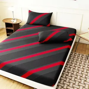 Bed Sheet Set 3-Piece (1 Bed Sheet + 2 Pillowcases), Striped, Industrial Style, Anti-Slip Dustproof, Suitable for Dorms, Hotels