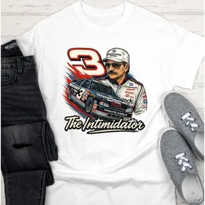 100% Cotton Dale 'The Intimidator' Car T-Shirt, Earnhardt Retro Racing Legend Tee for Fan