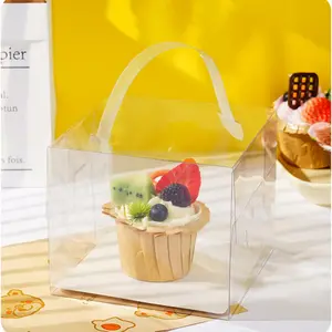 Clear Cake Boxes Set, 50-Pack Disposable PET Boxes with Handles Food-Grade Paperboard Base, Tear-Resistant Christmas Gift Box