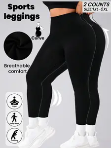 PLUS SIZE Women's High-Waisted Leggings, Shaping Leggings, Gym Workout Leggings, Gym Fitness Leggings, Sporty Style, All-Season Wear, Comfortable & Stylish Design, Perfect for Yoga & Gym Activities