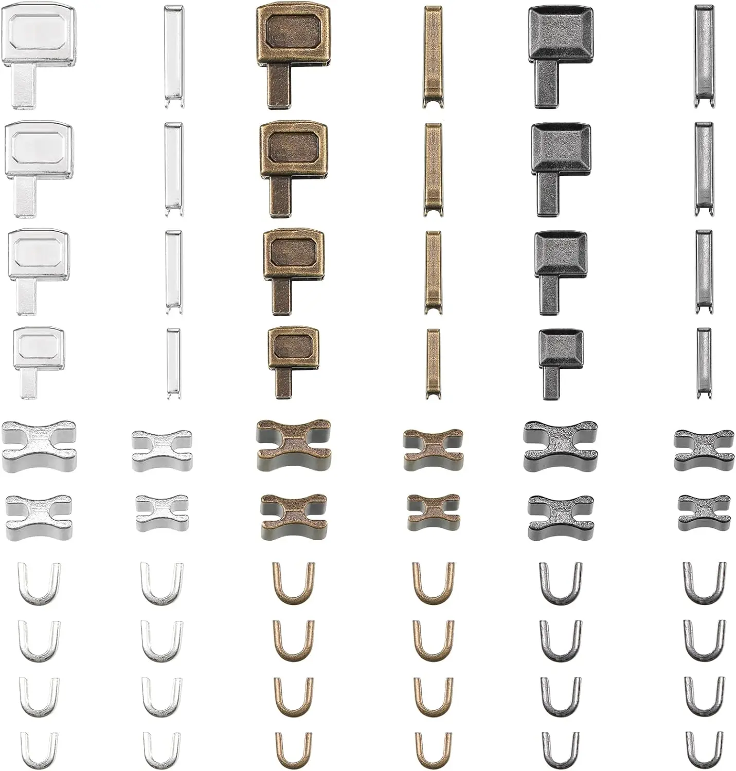 120 count Metal Zipper Insertion Pin 4 Sizes Zipper Repair Kit Latch Slider Retainer for Jackets Coats 3 Colors DIY Sewing Replacement, Size of 3/5/8/10