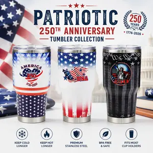 30oz Patriotic Tumbler — America 250th Anniversary Insulated Stainless Steel Travel Cup, USA Flag Heart Design 1776–2026, Sliding Lid, Sweat-Free, Dishwasher Safe, 4th of July Gift for Men Women