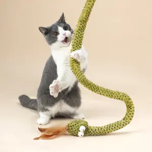 ZEZE Forest Snake Cat Teaser Wand – Interactive Plush Snake Wand Toy for Cats, Feather Tail & Flexible Rod for Chase and Play