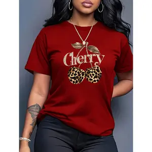 Vibrant Orange Leopard Print Women's Casual Short Sleeve T-Shirt | Medium Stretch Machine Washable All-Season Tee, Comfortable Fit, Glitter Lettering, Ladies T Shirts