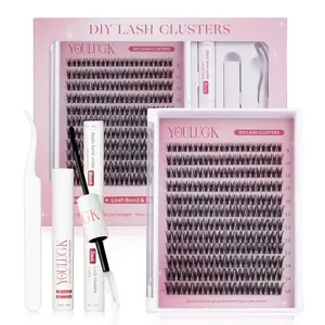 YOULUCK Upgrade 2.0 DIY Short Lash Clusters 8-14mm Soft Lightweight Texture Gentle Long Lasting Waterproof Glue Ultra Thin Band Bond Seal Remover Makeup for Girls Beginner Friendly