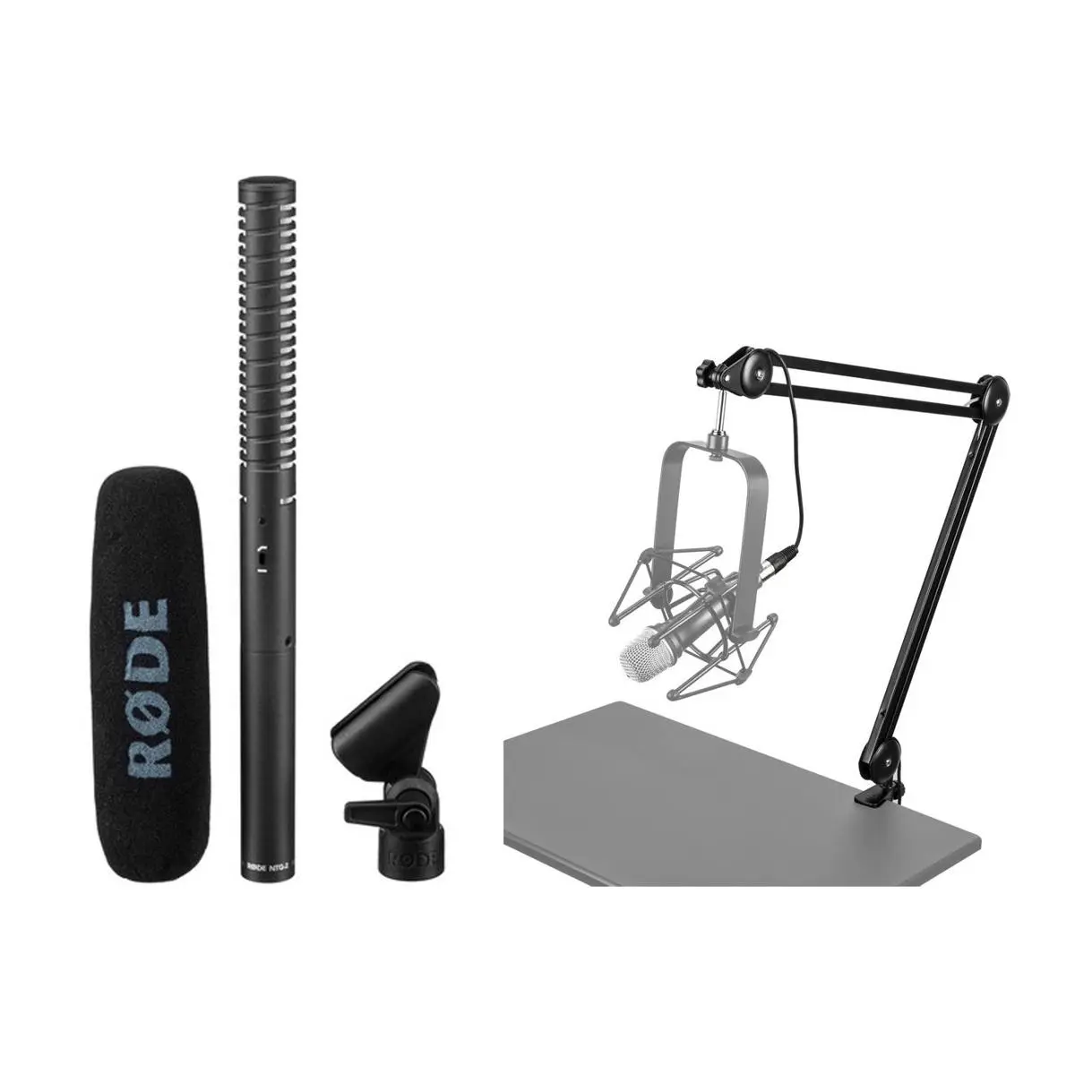 Rode NTG2 Dual-Powered Directional Condenser Microphone Bundle - Audio Accessory for DSLR Cameras, with H&A Broadcast Arm & Integrated XLR Cable, Noise-Reducing Design