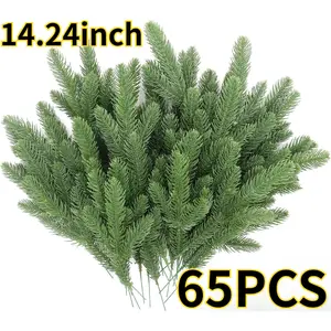 65 Pcs Artificial Pine Branches 10.24inch Green Simulated Plants Plastic Bouquet DIY Accessories for Wreath Christmas and Home Garden Decor Decorative Flower fade fake plastic flower planter basket outdoor pot  Centerpiece Ornaments
