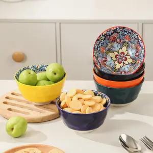 Bohemian Grain Bowls Set of 6, Ceramic Salad Bowls 6 Inch & 4.5 Inch, Dishwasher Safe, Microwaveable, Perfect for Holidays