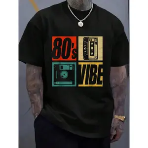100% Cotton 80s Vibe 1980s Fashion 80 Theme Party Eighties Costume T-Shirt Casual Tshirt Short Sleeve T-Shirt Men's Fashion Tee Tops