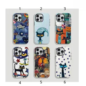 Groovy Retros Pete The Cats Colorfull Cartoons Tough Case for iPhone 17 16 15 14 13 12 11 Pro Max Plus SE Funkys Collages Dual Layer Shockproof Protective Cover