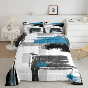 Abstract Comforter,Modern Abstract Art Designer Comforter Set,White Grey Blue Pattern Luxury Bedding Set,Room Decor Lightweight Queen Size Duvet Set