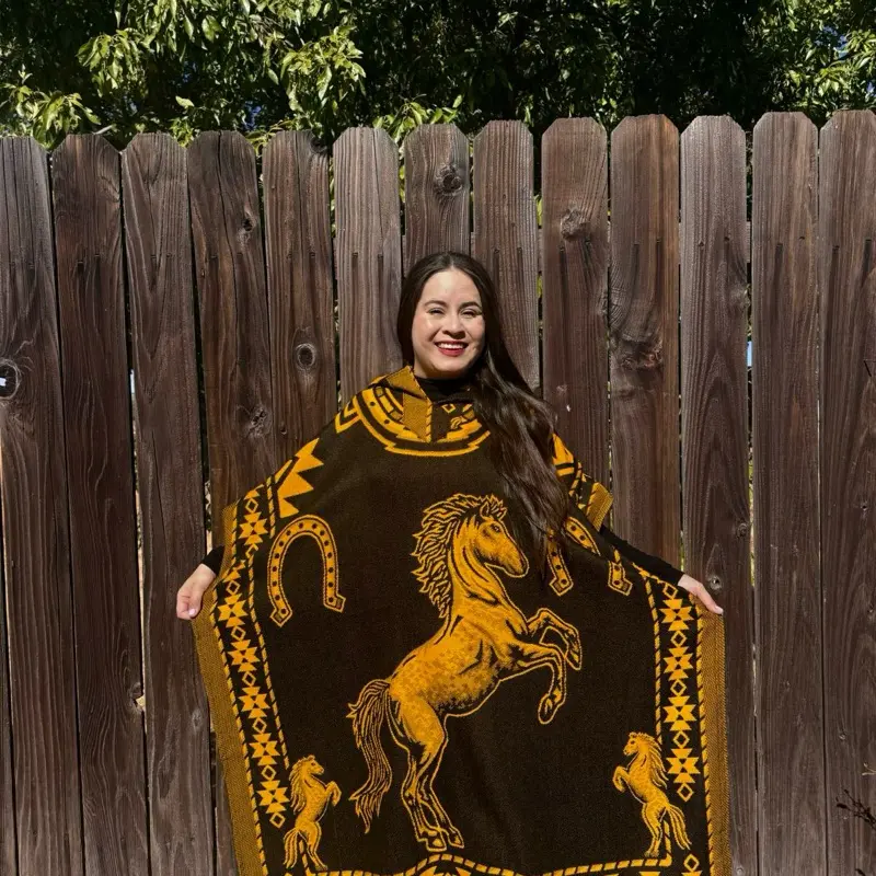 Mexican Gabán Poncho for Women - Traditional Floral Design - Frida Kahlo Style - Colorful Winter Shawl