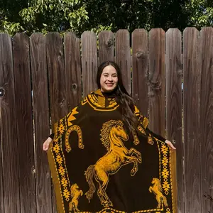 Mexican Gabán Poncho for Women - Traditional Floral Design - Frida Kahlo Style - Colorful Winter Shawl