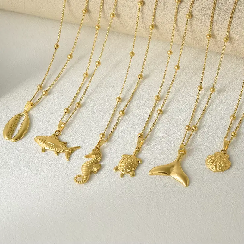 1Pc Temperament Fashion Summer Beach Blue Marine Life Sea Horse S Turtle Mini Fish Bead Necklace Classic Clavicle Chain