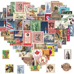 Vintage Stamp Sticker, 50pcs Retro Travel Sticker, Waterproof Vinyl Sticker for Scrapbook Laptop Water Bottle Skateboard