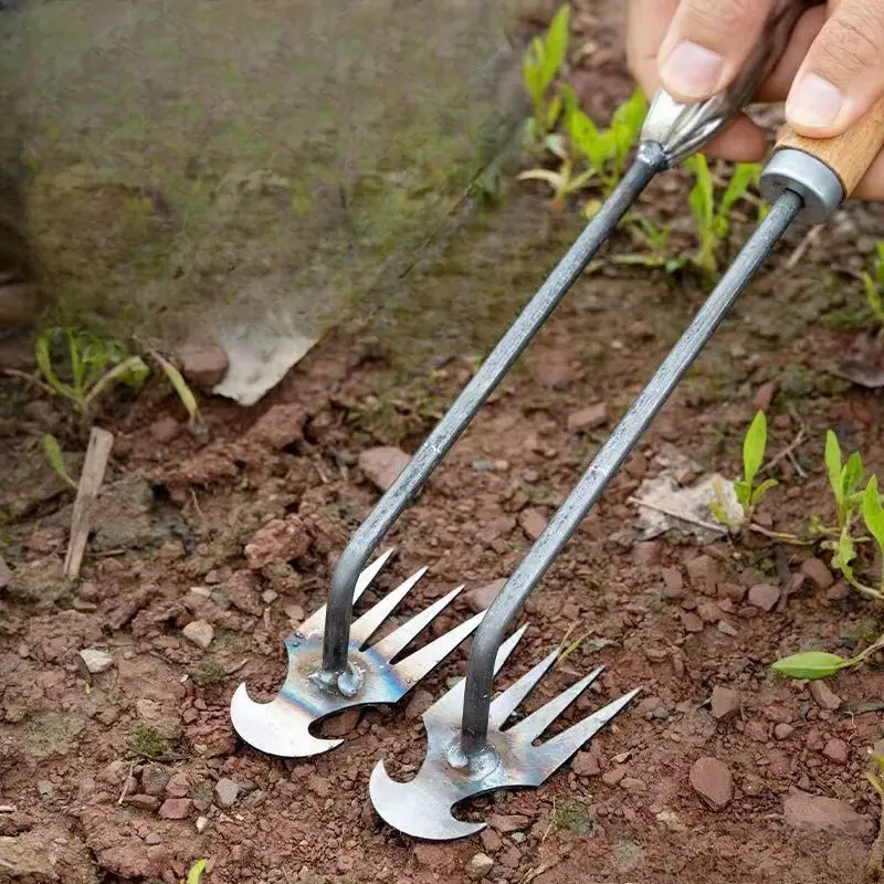 Garden weeding fork, stainless steel weed puller, manual weed remover, suitable for lawn, flower pots, and vegetable beds