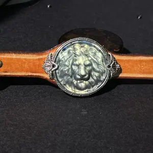 Copper Wire-Wrapped Labradorite Lion Bracelet, White Copper, Handmade Wire-Wrapped Jewelry