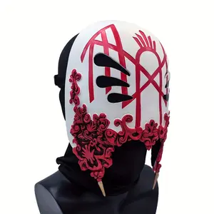1pc Premium Resin Mask - Rock-Inspired Design with Red & White Stripes, Black Accents & Ornate Carvings, Lightweight Durable Home Decor for Halloween, Hanukkah, Easter,Costume Parties & Themed Events, Holiday Costume Mask   Rockstar Vibe Festival Ensemble