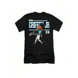 Ken Griffey Jr Signature Cotton-Shirt - Black Unisex Classic Shirt With Signature & Number 24 Design, Breathable Regular Fit