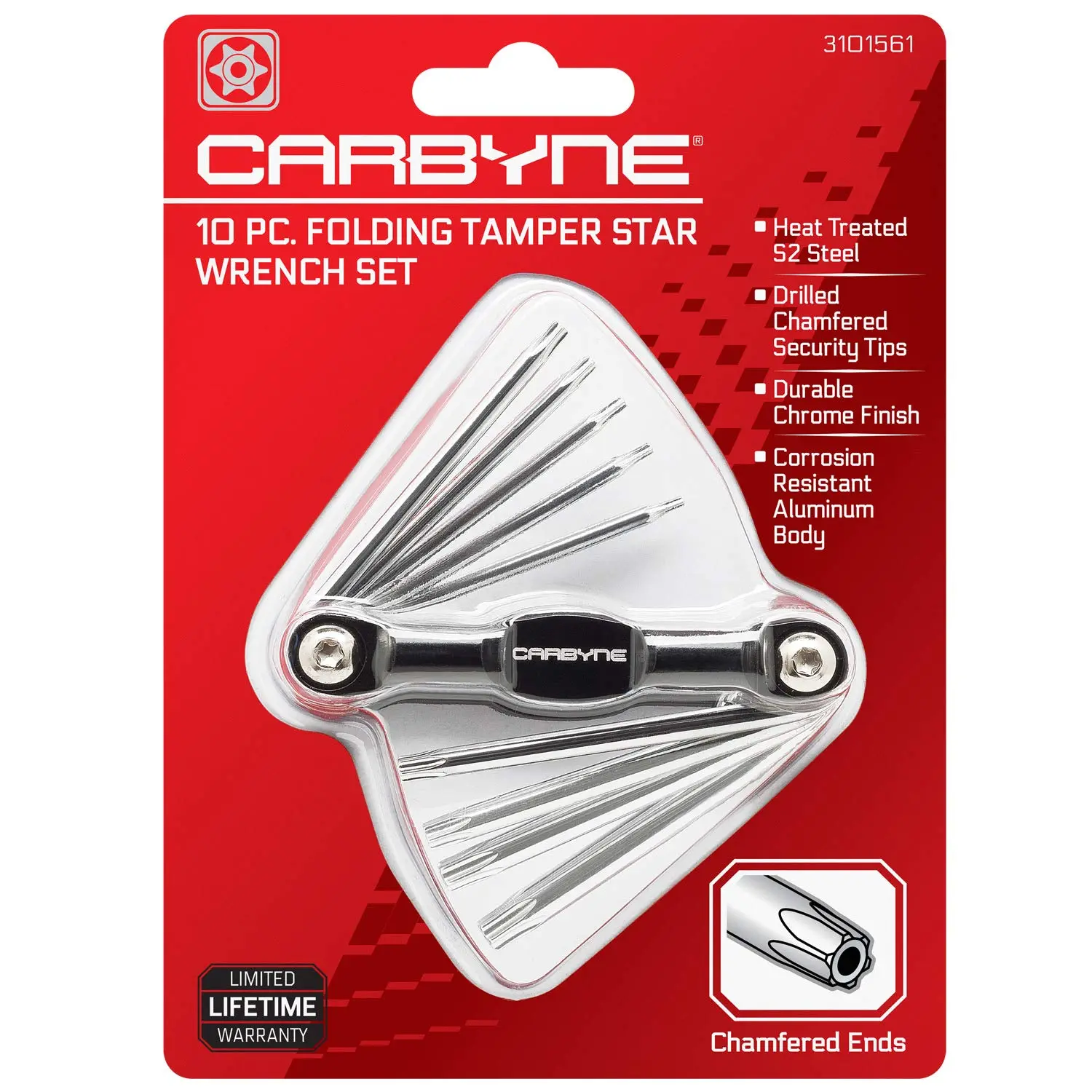 CARBYNE 10 Piece Folding Tamper Proof Star Wrench Set T-6 to T-30 Heat Treated S2 Steel Tool Set with Lifetime Warranty